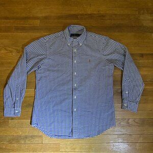 Ralph Lauren Mens Medium Blue Checkered Long Sleeve Shirt Flesh Color Pony